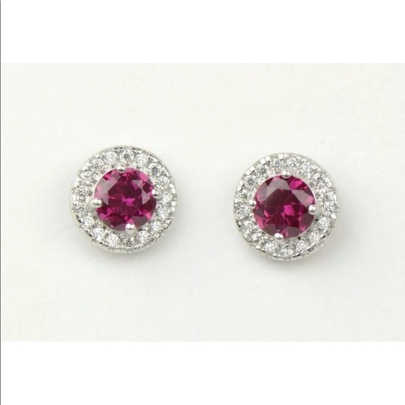 14k Solid White Gold CZ Stud Earrings - Picture 3 of 8